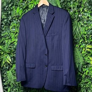 Ralph Lauren Blazer‎ Men 42R Navy Pinstripe Suit Jacke 100% Wool Natural Stretch